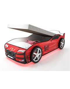 Кровать машина карлсон турбо с подъемным механизмом объемными колесами подсветкой дна и фар красный  Magic cars