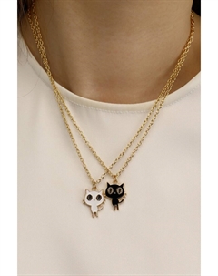 Кулоны парные «Котики», цвет чёрный/белый в золоте, 45 см Qf