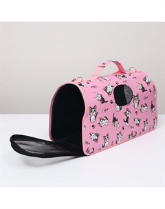 Сумка-переноска каркасная «Играющие котики», размер S, 37.5×17×22 см, розовая Пижон