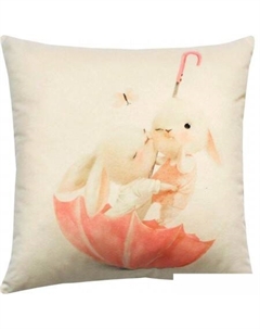 Декоративная подушка Fluffy. Зайки в зонтике 62-387 (молочный/розовый/светло-серый) Matex
