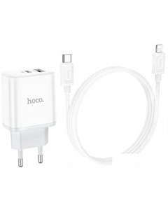 Сетевое зарядное C105A Lightning (белый) Hoco