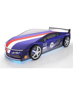 Кровать машина карлсон ламба с объемными колесами с подсветкой дна и фар с чехлом синий 85x50x184 см Magic cars