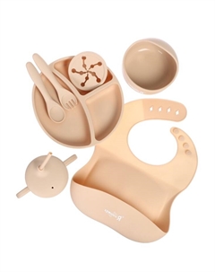 Посуда детская силиконовая, 7 предметов, бежевый Крошка я