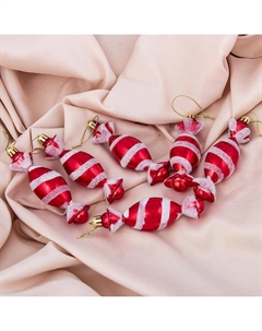 Ёлочные игрушки 6 шт. «Конфетки полосатые» 3.5×10.5 см, красно-белый Зимнее волшебство