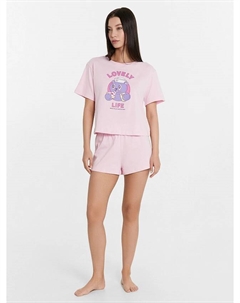 Комплект женский домашний лиловый с принтом и надписью "lovely life" Mark formelle