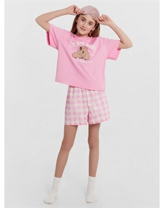 Комплект домашний для девочек розовый с принтом и надписью "i'm not ready" Mark formelle