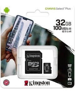 Карта памяти Kingston Canvas Select Plus microSDHC Class 10 UHS-I U1 100MB/s 32GB+ADP