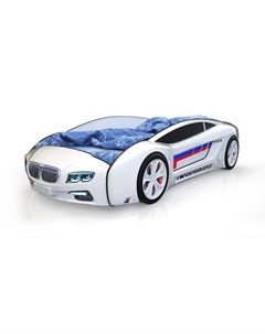 Кровать машина карлсон roadster бмв с подсветкой дна и фар белый 105x49x174 см Magic cars