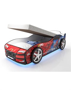 Кровать машина карлсон турбо спайдер с подъемным механизмом объемными колесами красный 85x48x178 см Magic cars