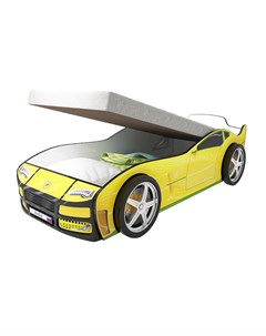 Кровать машина карлсон турбо с подъемным механизмом объемными колесами желтый 85x48x178 см Magic cars