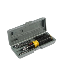 Отвертка с набором бит и головок, реверсивная, в кейсе, 14 предметов Tundra