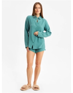 Пижама женская (рубашка, шорты) Basic, размер 48-50, зелёная Kaftan
