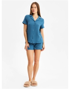 Пижама женская (рубашка, шорты) Basic, размер 48-50 синяя Kaftan