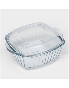 Форма для запекания из жаропрочного стекла Borcam, 2 л, 23,2×23,2 см, рифлёная, с крышкой Pasabahce