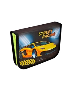 Пенал 3 секции, вкладка внутри, 140 х 210 х 40 мм, тканевый, TOP Block "Тачка желтая" Calligrata