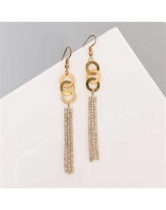 Серьги висячие со стразами «Вечерние» нить и кольцо, цвет белый в золоте,10 см Qf