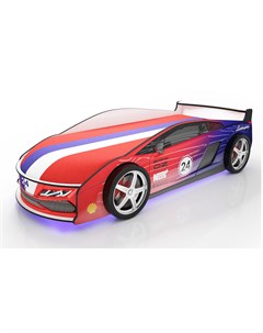 Кровать машина карлсон ламба с объемными колесами с подсветкой дна и фар с чехлом красный 85x50x184  Magic cars