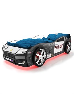 Кровать машина карлсон турбо полиция с подъемным механизмом объемными колесами черный 85x48x178 см Magic cars