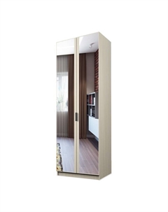 Шкаф 2-х дверный «Экон», 800×520×2300 мм, зеркало, штанга и полки, цвет дуб молочный Аллоджио