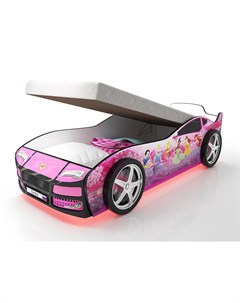 Кровать машина карлсон турбо фея с подъемным механизмом объемными колесами розовый 85x48x178 см Magic cars