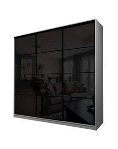Шкаф-купе Max-МШ-23-6-24/2-222, 2400×600×2300 мм, цвет серый шагрень / стекло чёрное Аллоджио