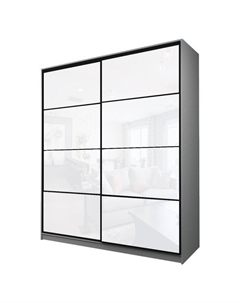 Шкаф-купе Max-МШ-23-6-22/2-22, 2200×600×2300 мм, цвет серый шагрень / стекло белое Аллоджио