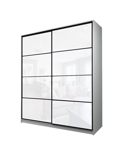 Шкаф-купе Max-МШ-23-6-22/2-22, 2200×600×2300 мм, цвет белый шагрень / стекло белое Аллоджио