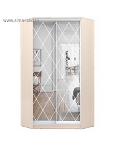 Угловой шкаф-купе Хит-У-22-4-66, 1100×1100×2200 мм, дуб молочный, ромб большой на зеркале Аллоджио