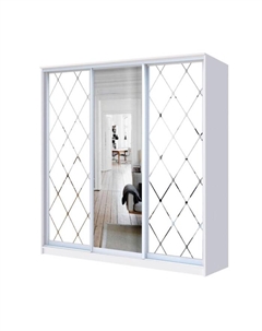 Шкаф-купе Хит-22-18/2-656, 1800×620×2200 мм, цвет белый шагрень, ромб большой на матовом Аллоджио