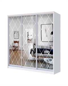 Шкаф-купе Хит-22-18/2-666, 1800×620×2200 мм, цвет белый шагрень, ромб большой на зеркале Аллоджио