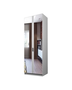 Шкаф 2-х дверный «Экон», 800×520×2300 мм, зеркало, штанга и полки, цвет белый Аллоджио