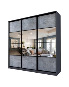 Шкаф-купе Max-МШ-23-6-24/2-777, 2400×600×2300 мм, зеркало, цвет метрополитан грей Аллоджио