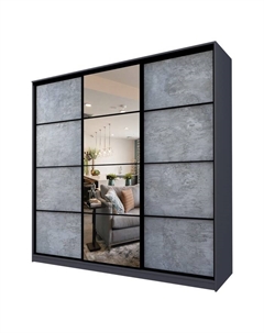 Шкаф-купе Max-МШ-23-6-27-151, 2666×600×2300 мм, зеркало, цвет графит / метрополитан грей Аллоджио