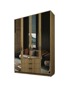 Шкаф 4-х дверный «Экон», 1600×520×2300 мм, 3 ящика, 4 зеркала, цвет дуб крафт золотой Аллоджио