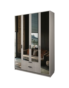 Шкаф 4-х дверный «Экон», 1600×520×2300 мм, 2 ящика, 4 зеркала, цвет ясень шимо светлый Аллоджио