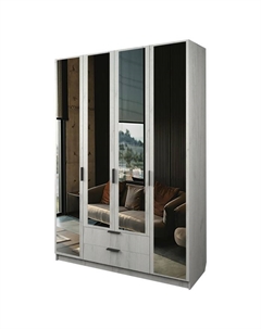 Шкаф 4-х дверный «Экон», 1600×520×2300 мм, 2 ящика, 4 зеркала, цвет дуб крафт белый Аллоджио