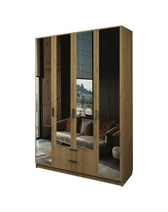 Шкаф 4-х дверный «Экон», 1600×520×2300 мм, 2 ящика, 4 зеркала, цвет дуб крафт золотой Аллоджио
