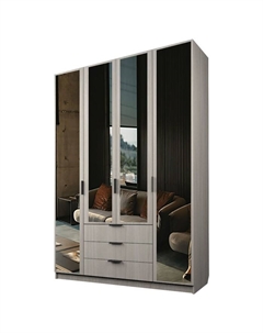 Шкаф 4-х дверный «Экон», 1600×520×2300 мм, 3 ящика, 4 зеркала, цвет ясень шимо светлый Аллоджио