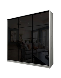 Шкаф-купе Max-МШ-23-6-24/2-222, 2400×600×2300 мм, цвет дуб крафт белый / стекло чёрное Аллоджио