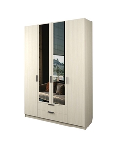 Шкаф 4-х дверный «Экон», 1600×520×2300 мм, 2 ящика, 2 зеркала, цвет дуб молочный Аллоджио