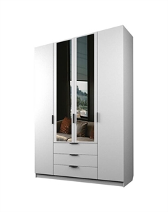 Шкаф 4-х дверный «Экон», 1600×520×2300 мм, 3 ящика, 2 зеркала, цвет белый Аллоджио