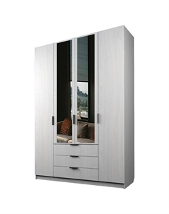 Шкаф 4-х дверный «Экон», 1600×520×2300 мм, 3 ящика, 2 зеркала, цвет ясень анкор светлый Аллоджио