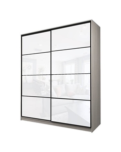 Шкаф-купе Max-МШ-23-6-20/2-22, 2000×600×2300 мм, цвет ясень шимо светлый / стекло белое Аллоджио