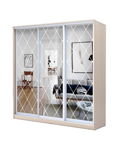Шкаф-купе Хит-22-18-666, 1800×620×2200 мм, цвет дуб молочный, ромб большой на зеркале Аллоджио
