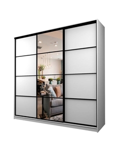 Шкаф-купе Max-МШ-23-6-27/2-151, 2666×600×2300 мм, зеркало, цвет белый шагрень Аллоджио