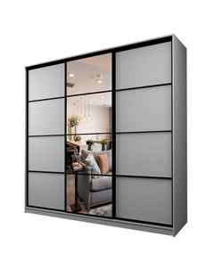 Шкаф-купе Max-МШ-23-6-24/2-151, 2400×600×2300 мм, зеркало, цвет серый шагрень Аллоджио