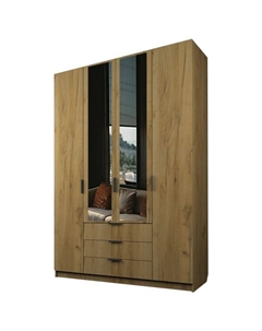 Шкаф 4-х дверный «Экон», 1600×520×2300 мм, 3 ящика, 2 зеркала, цвет дуб крафт золотой Аллоджио