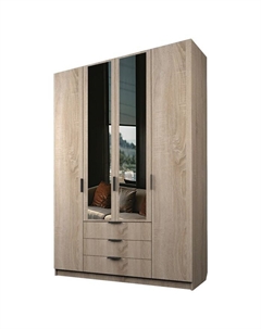 Шкаф 4-х дверный «Экон», 1600×520×2300 мм, 3 ящика, 2 зеркала, цвет дуб сонома Аллоджио