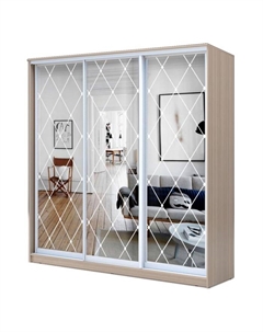 Шкаф-купе Хит-22-18/2-666, 1800×620×2200 мм, ясень шимо светлый, ромб большой на зеркале Аллоджио