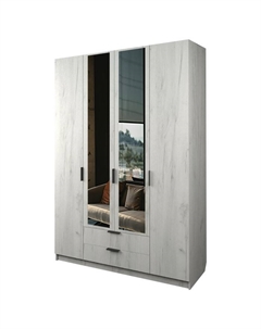 Шкаф 4-х дверный «Экон», 1600×520×2300 мм, 2 ящика, 2 зеркала, цвет дуб крафт белый Аллоджио